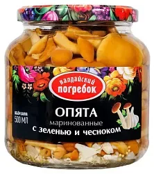 Опята ВАЛДАЙСКИЙ ПОГРЕБОК маринованные с зеленью и чесноком ст/б 500мл