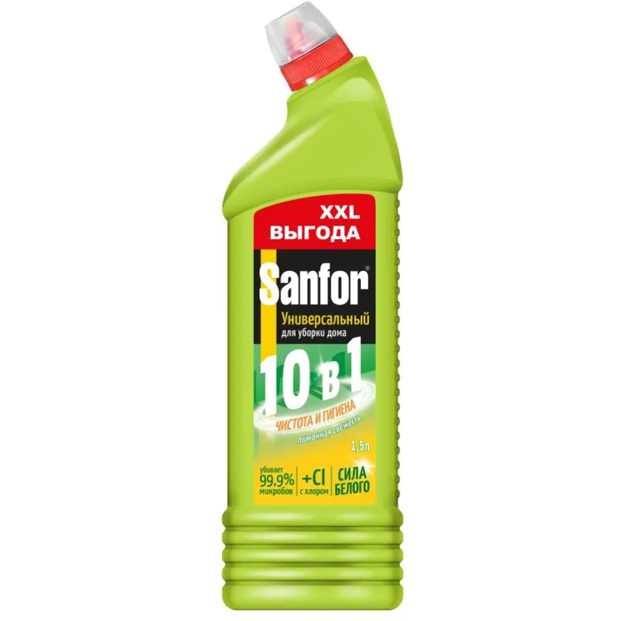 Средство санитарно-гигиеническое Sanfor Универсальный 10 в 1, чистота и гигиена, лимонная свежесть, 1.5л