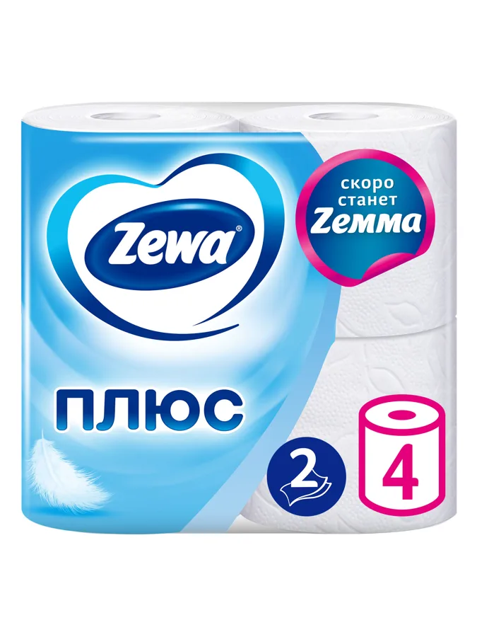 Туалетная бумага Zewa Плюс 2 слоя 4 рулона белая