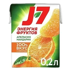 Нектар ДЖЕЙ-7 апельсин мандарин с мякотью 0.2л
