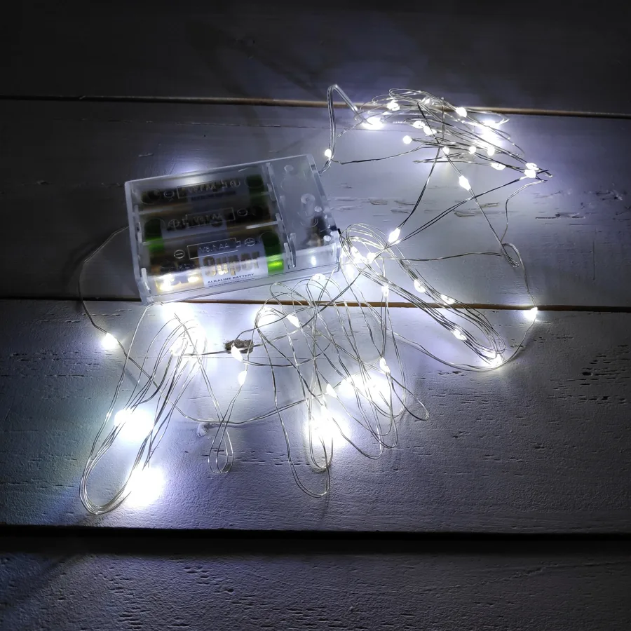 Гирлянда электрическая Нить LED, белый свет, проволока, 50 ламп, 5м