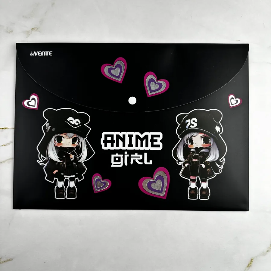 Папка-конверт deVente Anime Girl, пластиковая, на кнопке, А4