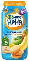 Пюре ФРУТОНЯНЯ яблоко банан груша c печеньем ст/б 250г