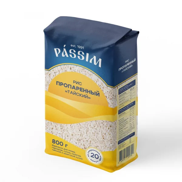 Крупа ПАССИМ Рис Тайский длиннозерный пропаренный 800г п/пак/12