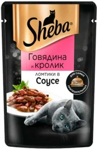 Влажный корм для кошек Sheba Ломтики в соусе с говядиной и кроликом, 75г