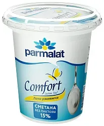 Сметана ПАРМАЛАТ Комфорт безлактозная бзмж 15% стакан 300г