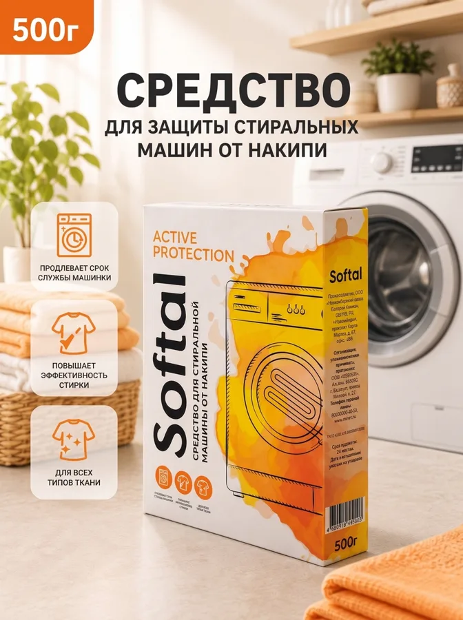 Средство для защиты стиральных машин от накипи Softal Active Protection, 500г