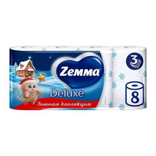 Туалетная бумага белая Deluxe Zemma 8 рулонов 3 слоя