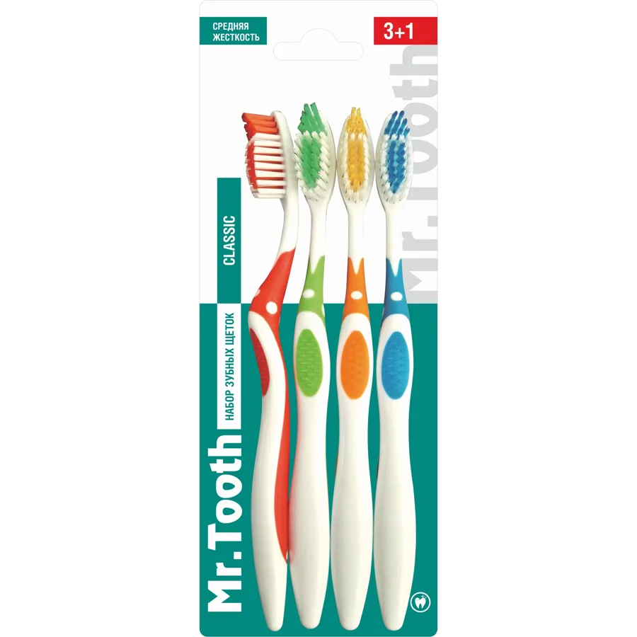 Набор зубных щеток Mr.Tooth Classic, средняя жесткость, 4шт