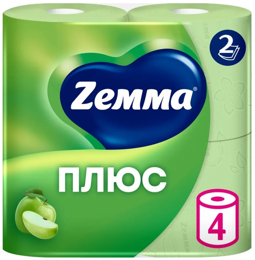 Туалетная бумага ZEMMA Плюс 2 слоя 4 рулона яблоко