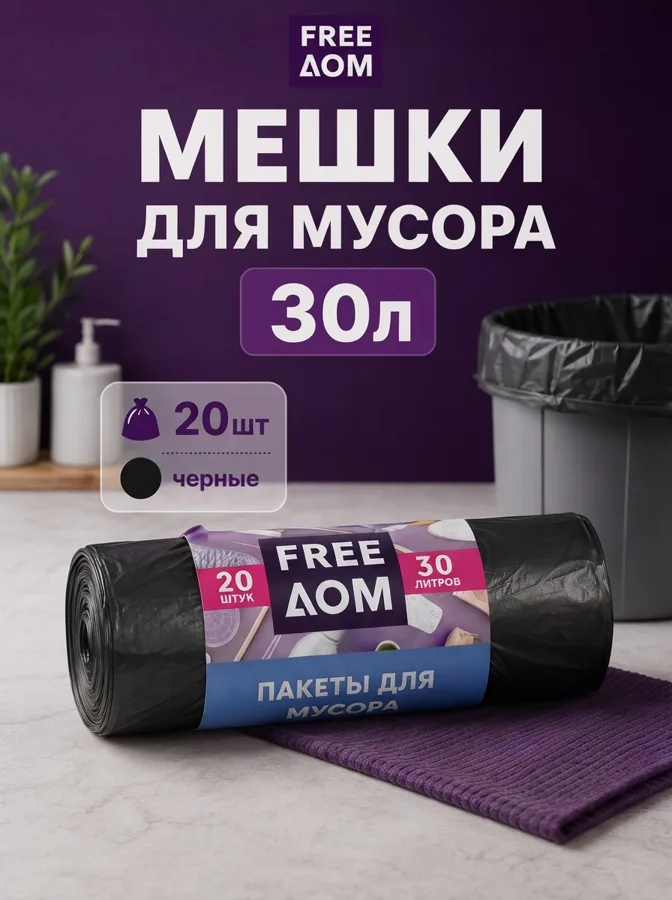 Мешки для мусора Freeдом, 30 л, 20 шт, черные