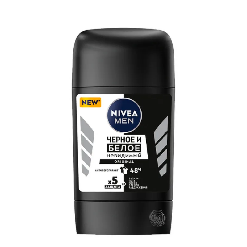 Дезодорант-антиперспирант мужской Nivea Черное и Белое Невидимый, стик, 50мл