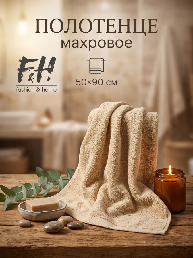 Полотенце махровое F&H Велюр, 50х90 см, бежевый