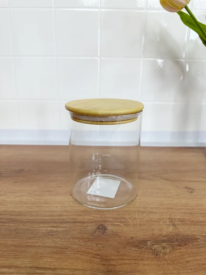 Емкость для хранения продуктов, бамбуковая крышка, стекло, 1л, 13x10x10см, прозрачный