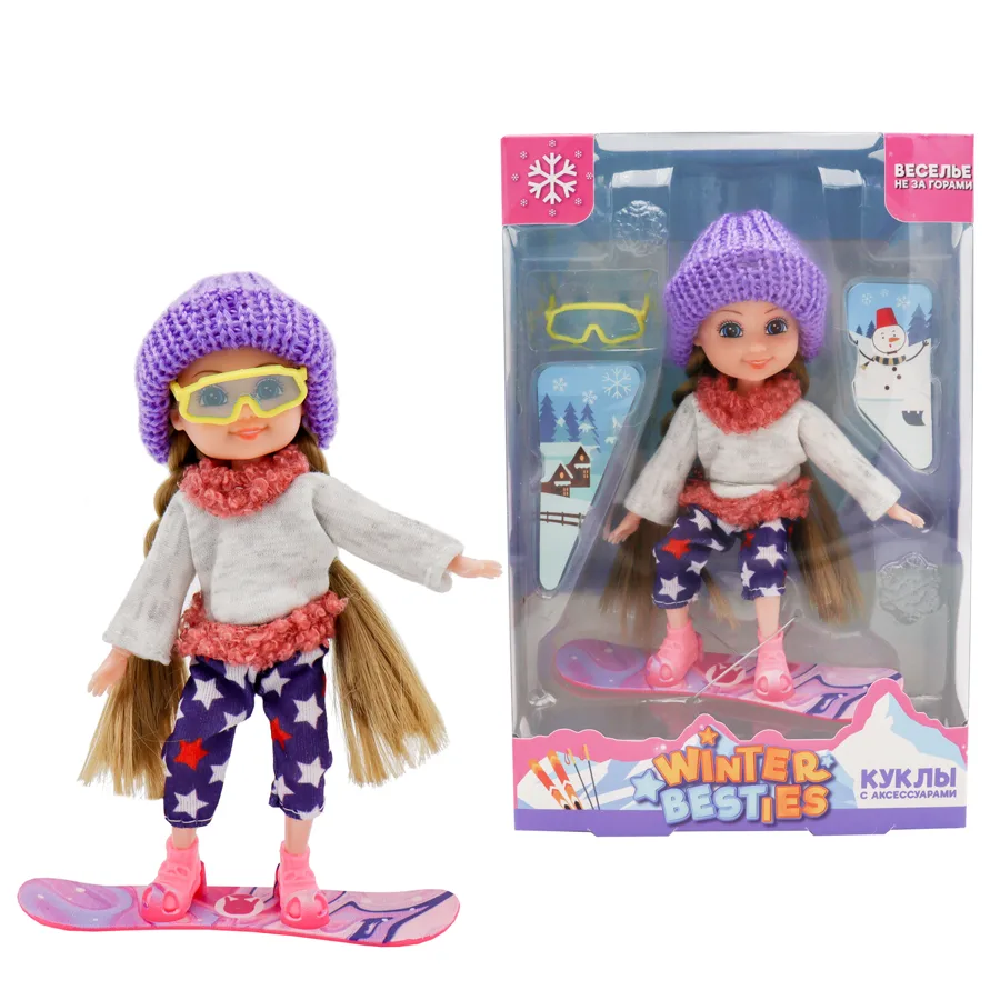 Шарнирная кукла Тесса 15 см на сноуборде, Funky toys 'Winter Besties', FT201420659-1