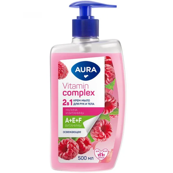 Крем-мыло жидкое АУРА Vitamin Complex 2в1 Малина и витамины 500мл/12