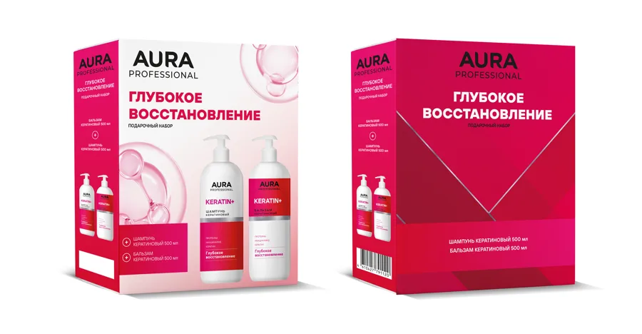 Набор подарочный AURA Professional Шампунь Глубокое восстановление 500мл + Бальзам Глубокое восстановление  500мл