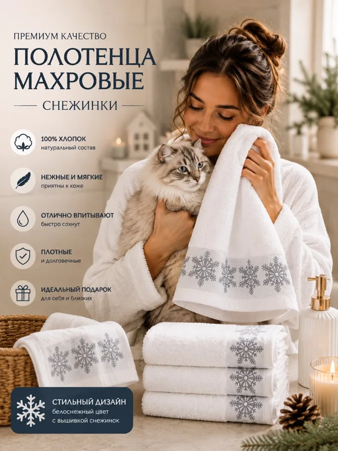 Полотенце F&H Зима, махровое, белый, 30х60см