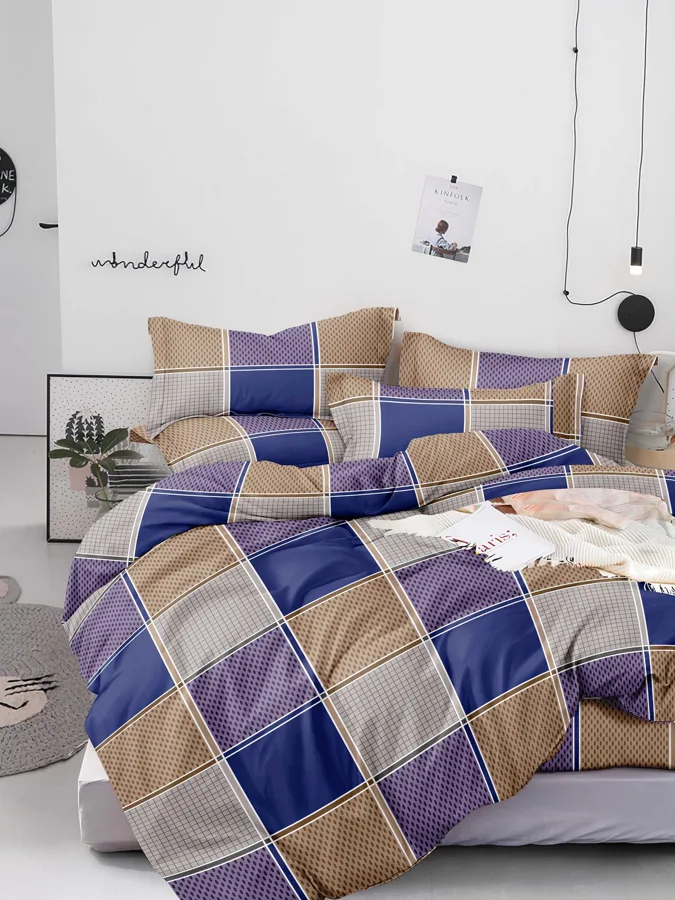 Комплект постельного белья F&H Provence, 2.0 спальный, бязь, 2 наволочки 70x70см, коричневый и синий