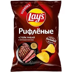 Чипсы ЛЕЙС рифленые Стейк Рибай с перечным соусом 140г