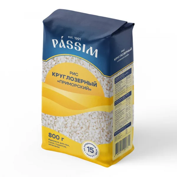 Крупа ПАССИМ Рис Дальневосточный круглозерный 800г п/пак/12