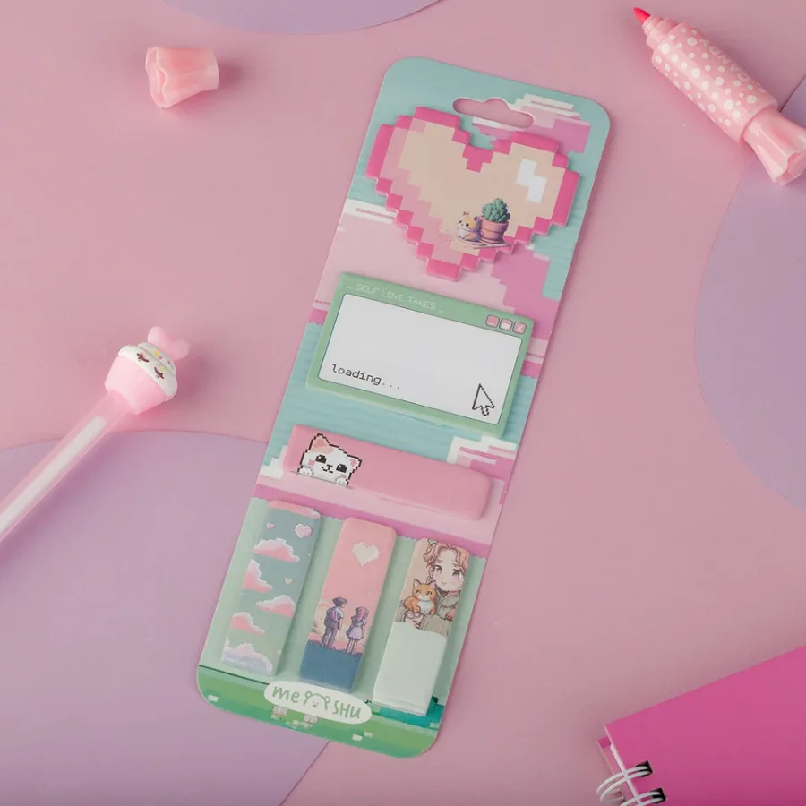 Набор для заметок Meshu Pixel love: стикеры-закладки, самоклеящиеся блоки, 20 л