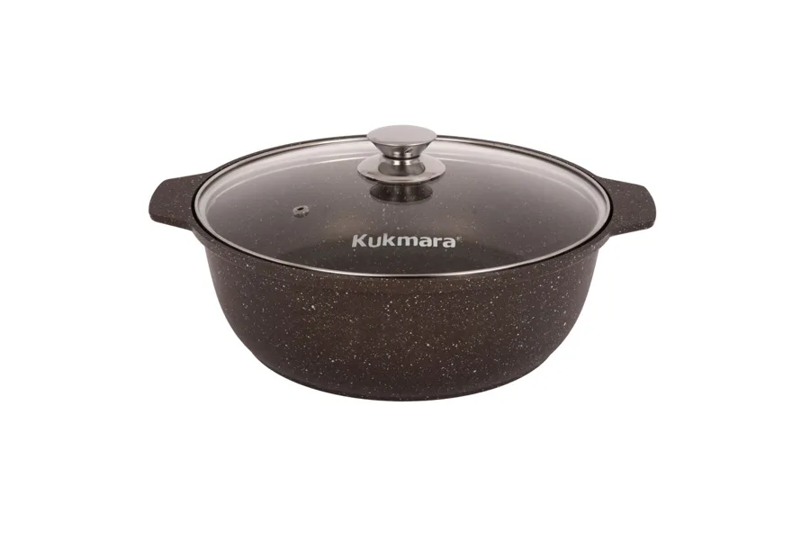 Кастрюля-жаровня Kukmara, со стеклянной крышкой, 3л, кофейный мрамор