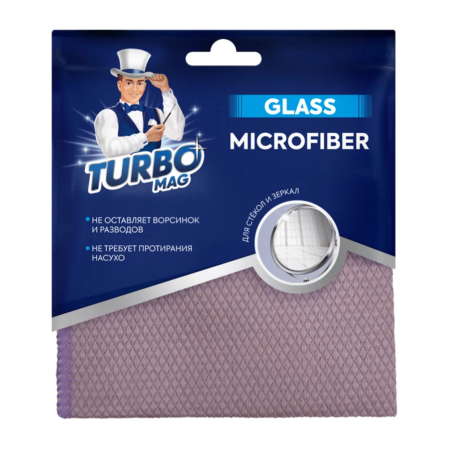 Салфетка из микрофибрыTurbomag Glass, для стекол и зеркал, 30х30см