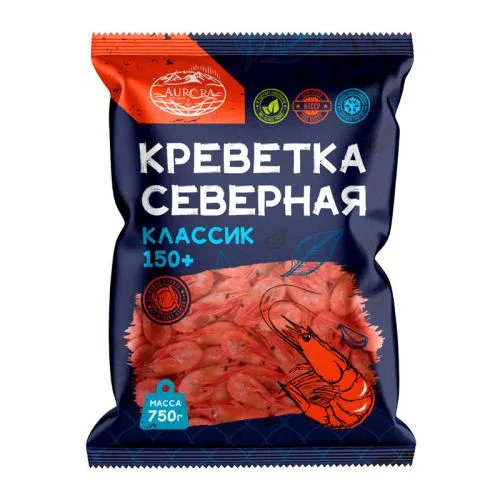 Креветка Aurora северная неразделанная варено-мороженная 150+ 750г