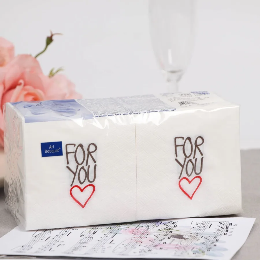 Салфетки бумажные Art Bouquet For you, 2 слоя, 20x20см, белый, 250шт