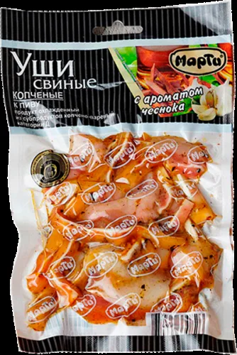 Уши свиные Марти копченые с чесноком 100г