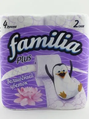 Туалетная бумага Familia Плюс Волшебный Цветок, 2 слоя, 4 рулона