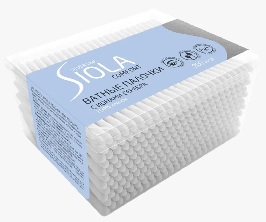 Ватные палочки Siola Silver, с ионами серебра, 200шт
