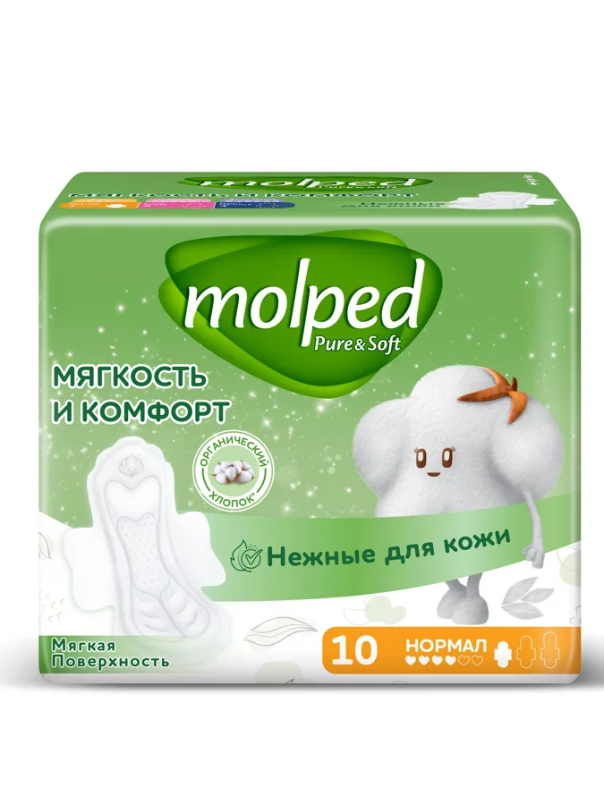 Гигиенические прокладки Molped Мягкость и комфорт нормал, 4 капли, 10шт
