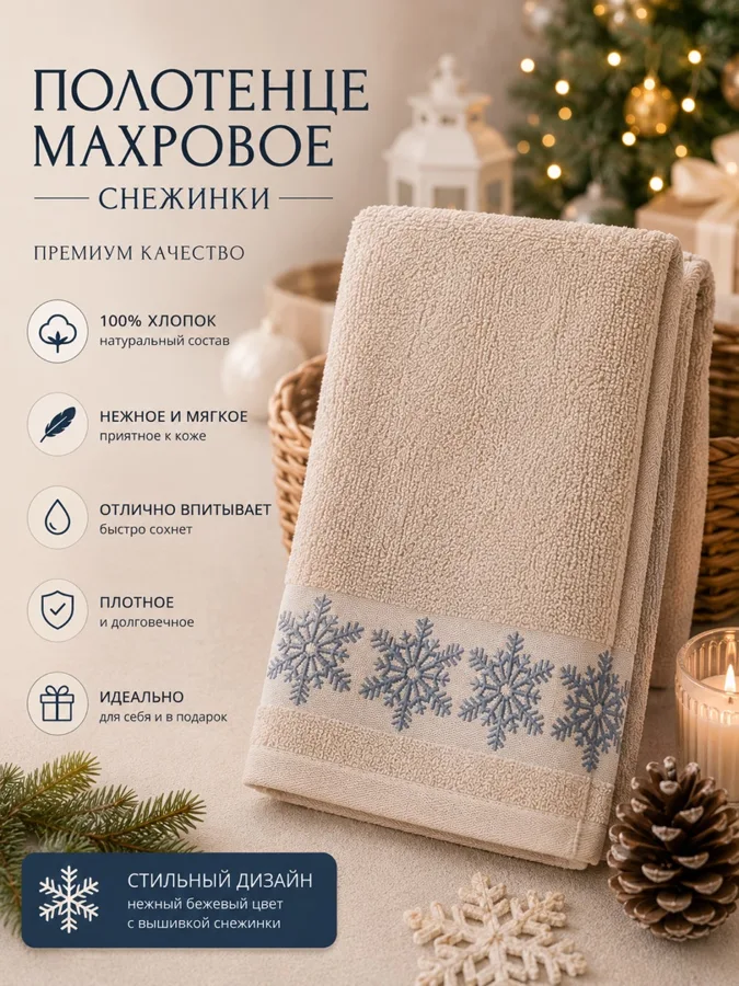 Полотенце F&H Зима, махровое, бежевый, 30х60см