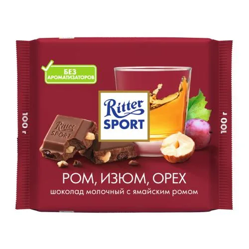 Шоколад Молочный с ромом изюмом и орехами Ritter Sport 100г