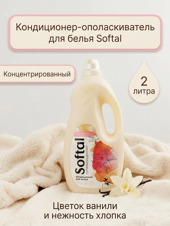 Кондиционер-ополаскиватель для белья Softal Цветок ванили и нежность хлопка, концентрированный, 2л