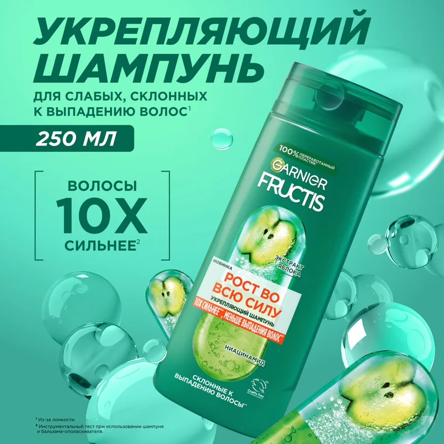 Шампунь Garnier Fructis Рост во всю силу, для ослабленных волос склонных к выпадению, 250мл