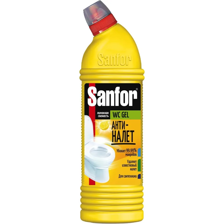 Гель для унитаза Sanfor Анти-налет Лимонная свежесть, 1 л