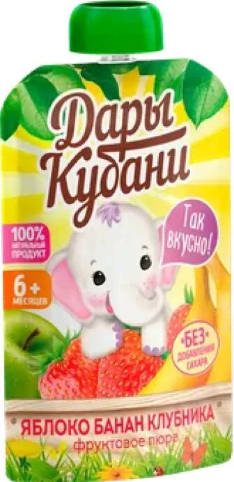 Пюре фруктовое Дары Кубани ЯблокоБананКлубника 90г