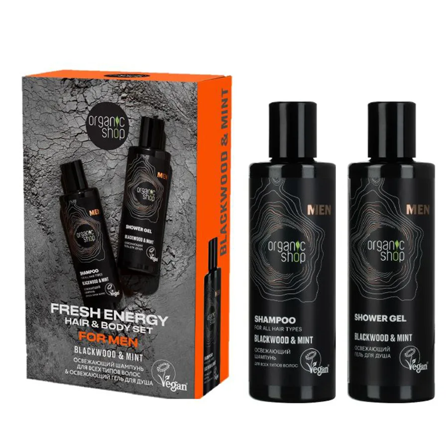 Набор подарочный мужской Organic kitchen Blackwood& Mint: шампунь для волос 200мл и гель для душа 200мл