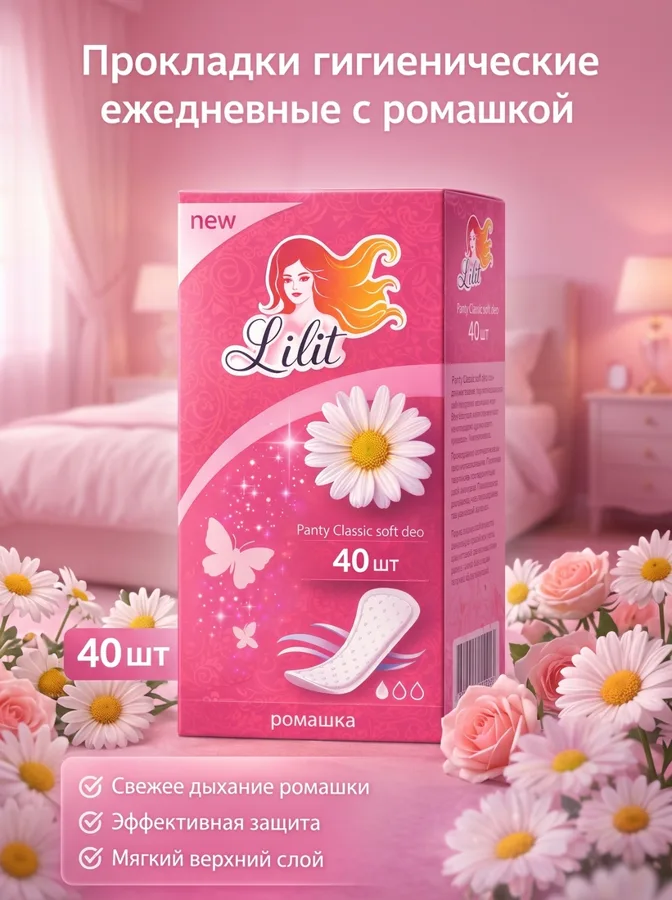 Прокладки гигиенические ежедневные Lilit Панти Софт с ромашкой, 40шт