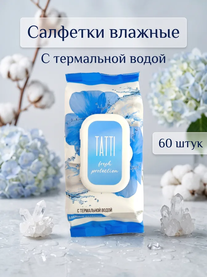 Салфетки влажные Tatti, с термальной водой, 60 шт